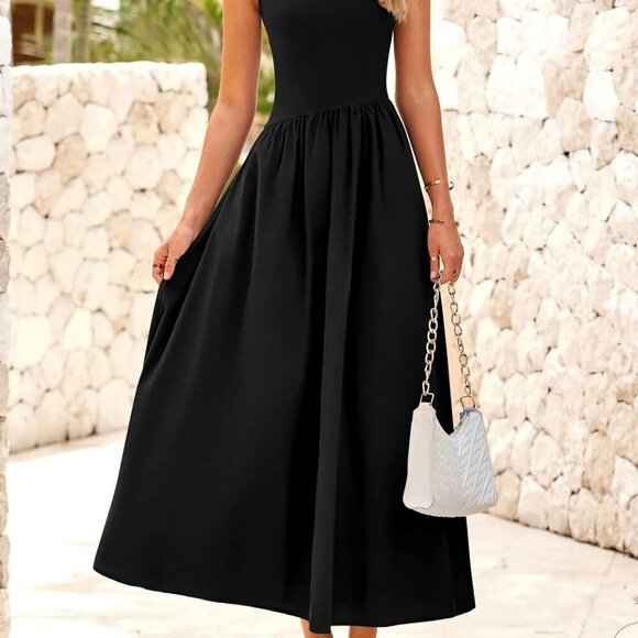 Women's Maxi Sundress Casual Summer Tank Patchwork Flowy Dress - Picture 8 of 8